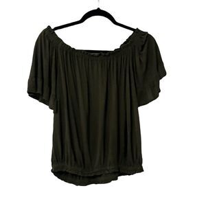Emma & Sam Olive Off Shoulder Ruched Top Size L